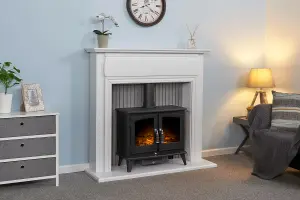 Adam Florence Stove Fireplace in Pure White & Grey, 48 Inch