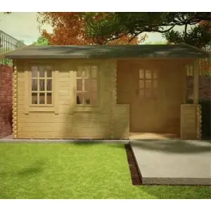 16ft x 12ft (4.87m x 3.65m) Amber 44mm Wooden Log Cabin (19mm Tongue and Groove Floor and Roof) (16 x 12) (16x12)