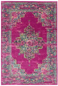 Modern Floral Rug, Bordered Bedroom, & LivingRoom Rug, Geometric DiningRoom Rug, 9mm Thick Fuchsia Rug-200cm X 290cm