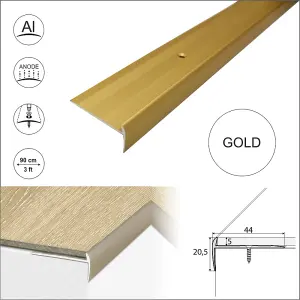 C27 44 x 20.5mm Anodised Aluminium LVT Stair nosing  Edge Profile For 5mm Flooring - Gold, 0.9m