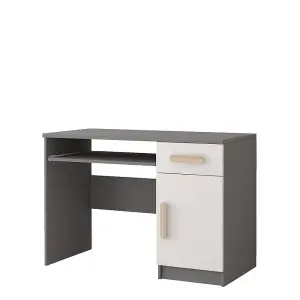 Natural Grey and White Computer Desk H760mm W1100mm D500mm - Oak Sonoma Handles for Warm Workspaces