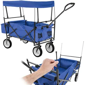 Premium Garden Trolley Wheelbarrow Cart With Roof Foldable Incl. Carry Bag Blue