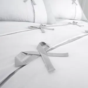 Catherine Lansfield Bedding Milo Bow Duvet Cover Set with Pillowcases White