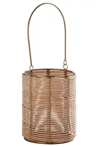 Interiors by Premier Hurricane Candle Holder, Eco-Friendly Rattan and Iron Frame Candle Holder, Rustic Design with Sleek Handle