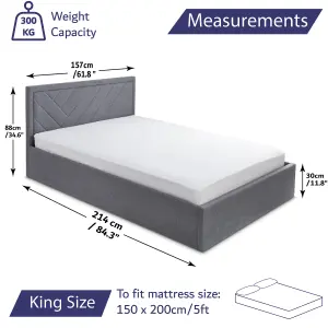 Ottoman Bed With Mattress King Size Storage Bed 5ft Grey - Pocket Sprung Mattress