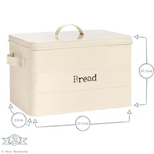 Harbour Housewares - Vintage Metal Kitchen Bread Bin - 40cm - Cream