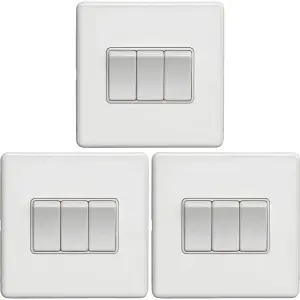 3 PACK 3 Gang Triple Light Switch SCREWLESS MATT WHITE 2 Way 10A Slim Rocker