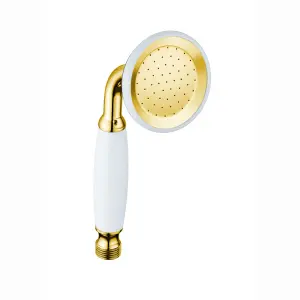 ENKI Handshower English Gold White Traditional Victorian Solid Brass & Porceliain Handheld Shower Head E23