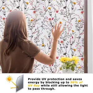 Walplus Watercolour Flowers and Butterflies Window Privacy Film Windows Clings