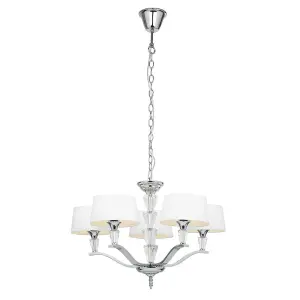 Luminosa Fiennes 5 Light Multi Arm Ceiling Pendant Chrome, White Tc Fabric, E14