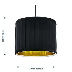 First Choice Lighting Set of 2 Sundance Black Velvet Pleated 25cm Lamp Shades with Gold Inner