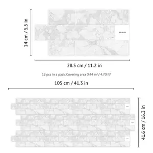 Walplus White Marble Metro Flat 2D Tile Stickers 12 Pcs