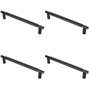 4 PACK - Luxury T Bar Knurled Pull Handle - 450mm Matt Black - Kitchen Door Cabinet