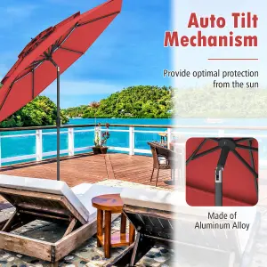 Costway 296cm 3 Tier Outdoor Umbrella Auto-tilt Patio Umbrella W/ Double Vented