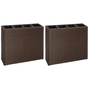 Berkfield Garden Raised Bed with 4 Pots 2 pcs Poly Rattan Brown(2x41085)