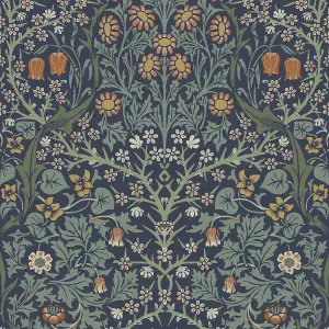 William Morris Dusk Blue Blackthorn Smooth Wallpaper