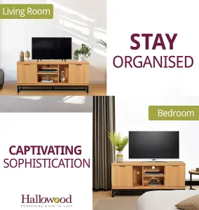 Hallowood Furniture Newquay Oak Effect Large TV Stand with Metal Base