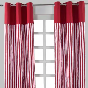 Homescapes Thick Red Stripe Ready Made Eyelet Curtain Pair, 117 x 137 cm Drop