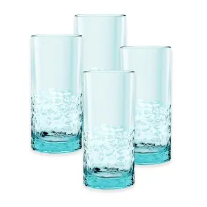 Acrylic Blue Cube Highball Drinking Glass - Plastic Picnic Camper Glasses - Set of 4