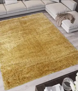 Lagom Collection Solid Design Shaggy Rugs in Ochre