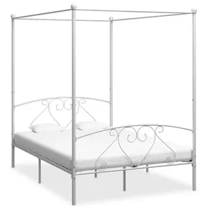 Berkfield Canopy Bed Frame White Metal 160x200 cm