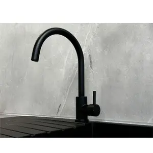 Liquida W06BL Swan Neck Swivel Spout Single Lever Monobloc Black Kitchen Tap