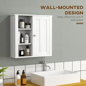 HOMCOM Modern Wall Mounted Bathroom Cabinet with Adjustable Shelves, White