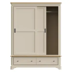 2 Door 2 Drawer Sliding 1.5M Combination Wardrobe Putty Painted Oak