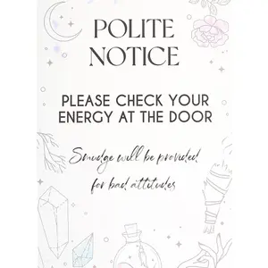 Something Different Check Your Energy At The Door Metal Hanging Sign White/Black (One Size)