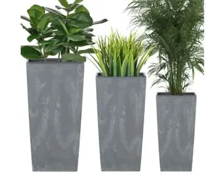 SET of 3 Tall Planter Plant Pot Square Concrete Effect Flower Indoor Outdoor Marengo Grey Concrete Effect