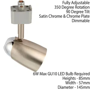 Adjustable Tilt Ceiling Track Spotlight Satin Chrome 50W Max GU10 Lamp Downlight