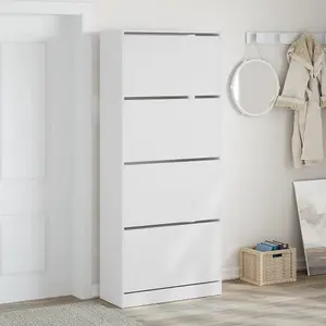 Berkfield Shoe Cabinet with 4 Flip-Drawers White 80x34x187.5 cm