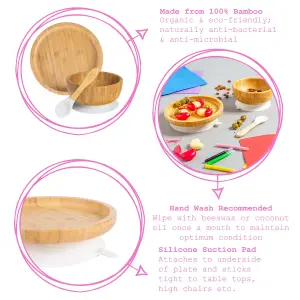 Tiny Dining - Round Bamboo Suction Baby Feeding Set - White - 4pc