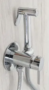 Rea Chrome Colour Finishing Brass Bidet Tap Ceramic Mixer Expendable Handle 1.2m Hose