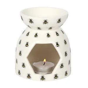 Ceramic Bee Print Oil Burner and Wax Melt (Height) 11 cm