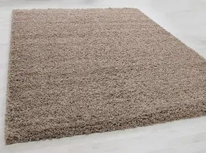 Thick Pile Dark Beige Fluffy Shaggy Large Area Rug Hallway Runner  - 160x230 cm