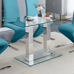 Furniture In Fashion Jet Small Clear Glass Dining Table With 4 Ravenna Teal Chairs