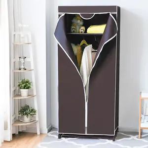 Costway Single Fabric Wardrobe Folding Clothes Closet with Hanging Rail & Zippers