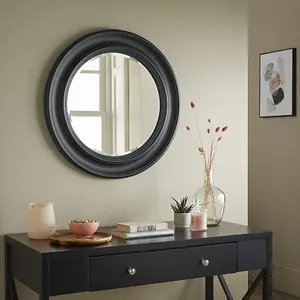 Wall Mirror Hamilton Round Shape with Black Frame - H 66cm W 66cm D 3cm for Hanging In Bedroom or Living Room