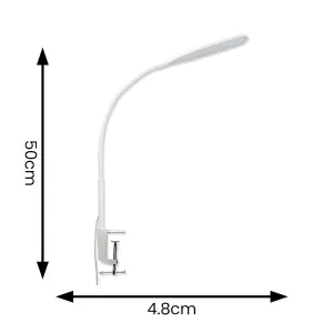 ValueLights Adjustable LED Daylight Desk Lamp with Clamp, Colour Modes with Dimmer and USB - White