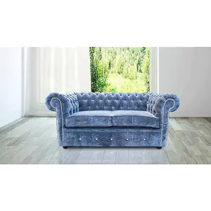 Chesterfield Crystal 2 Seater Sofa Velluto Blue Velvet In Classic Style