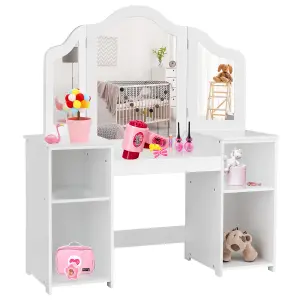 Costway 2 In 1 Kids Vanity Table Children Dressing Table Set w/ Mirror & Storage Shelves