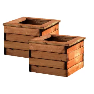 Set of 2 HORTICO™ Wooden Planter, 41cm Square Planter Box, Made in the UK Scandinavian Red Wood Outdoor Plant Pots H31 L41 W41 cm