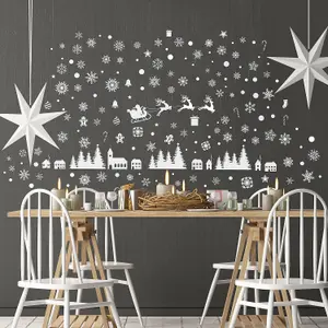 White Christmas Village and Snowflakes Wall Stickers Living room DIY Home Decorations