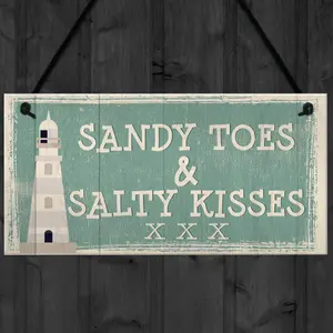 Red Ocean Sandy Toes Shabby Chic Seaside Sand Lighthouse Nautical Themed Plaque Sign Home Decor Gifts