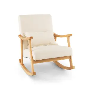 Costway Rocking Chair Upholstered Relaxing Recliner Armchair with Soft Cushion & Pillow