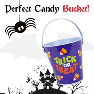 Halloween Sweets Bucket Tin Trick or Treat Candy Bucket, Trick or Treat Design