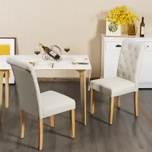 COSTWAY Dining Room Chairs Set of 2 Upholstered Kitchen Side Chairs w/ Solid Wood Legs