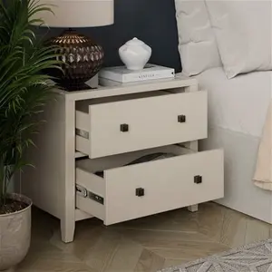 Dunelm Malone Wide 2 Drawer Bedside Table, Warm Grey, Natural