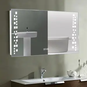 LED Illuminated Anti Fog Sensor Bathroom Mirror with Shaver Socket and Digital Clock